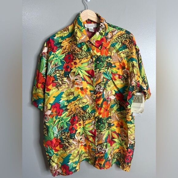 Vintage Ivy Club classics silk floral button up shirt size large Hawaiian Vaca - Picture 2 of 6